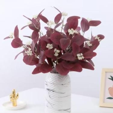 Imagem de 10 hastes artificiais de eucalipto, 51 cm de altura, ramos falsos de eucalipto com folhas e bagas para arranjos florais, peça central, casa, casamento (D)