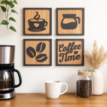 Imagem de Kit 4 Quadros Decorativos para Cozinha cantinho do Café em MDF(Amadeirado Escuro)
