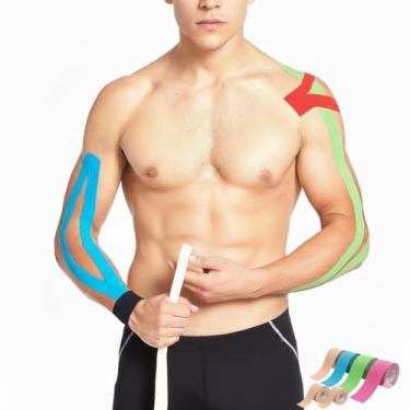 Imagem de Fita Elástica Adesiva para Alívio Muscular e Fisioterapia – Bandagem Funcional Esportiva 5cm x 5m, Suporte e Recuperação para Treino e Reabilitação – Resistente à Água e Respirável