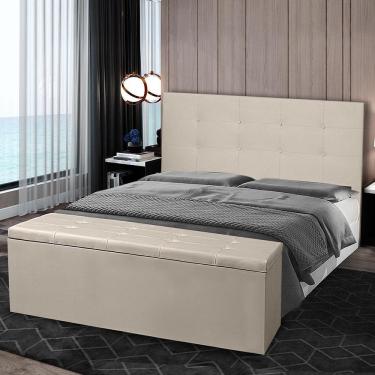 Imagem de Kit Cabeceira E Calçadeira Baú Casal 1,40m Berlim Material Sintético Bege Dal Poz Estofados