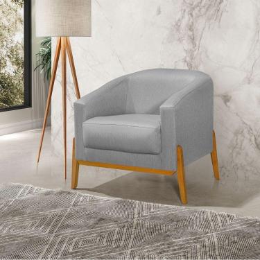 Imagem de Poltrona Living Base Em Madeira Maciça Flórida Linho Cinza - Cinza