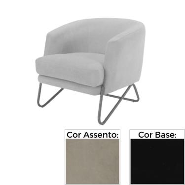 Imagem de Poltrona Mh-3788 Herval Base Metal Laca Fosca Preto Metalizado Assento Estofado Bege C