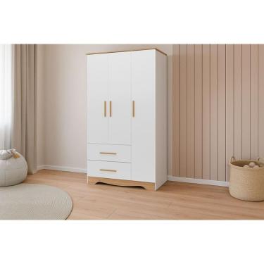 Imagem de Guarda Roupa Infantil C/ 3 Portas E 2 Gavetas Popy Retrô Branco/amendoa - Peroba