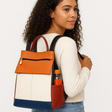 Imagem de Mochila Feminina Milano De Couro Grande Zup Bags Antirroubo Com Bolso Frontal Cor Colors 2