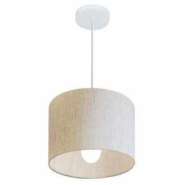 Imagem de Lustre Pendente Cilíndrico Vivare Md-4054 Cúpula Em Tecido 30x21cm - Bivolt Linho Bege 127/220v