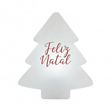Imagem de Luminária Natalina Branca em Formato de Árvore – Merry Christmas