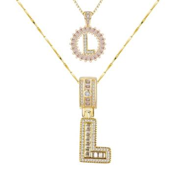 Imagem de Colar com letras banhado a ouro 14 k Bling Delicado Colares Modernos Grossos Nome Personalizado Colar Círculo Redondo Pingente Zircônia Letras Nome Cristal Joias Presentes para Mulheres Zircônia A-Z