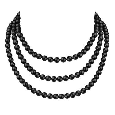 Imagem de Colar de pérolas da década de 1920, corrente colorida com contas, festa, casamento, baile, banquete, vidro, pérola, nó, colar, suéter, corrente de baile de máscaras para mulheres, Zinco, Sem Pedra