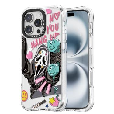 Imagem de Rosarnnah Capa fofa para iPhone 16 Pro Max - compatível com Magsafe - Capa de telefone à prova de choque com proteção contra quedas de grau militar de 6 m - Design engraçado de esqueleto (17,5 cm