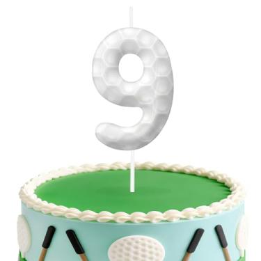 Imagem de Velas de aniversário de golfe número 9, topo de bolo temático de golfe para meninos e meninas, decorações de bolo para aniversários, suprimentos de festa com tema esportivo, velas para decorações de