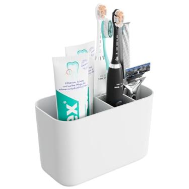 Imagem de Suporte de escova de dentes para bancada e parede de banheiro com adesivo, 5 compartimentos tamanho família escova de dentes elétrica e suporte de pasta, suportes de corrida de dentes infantis e