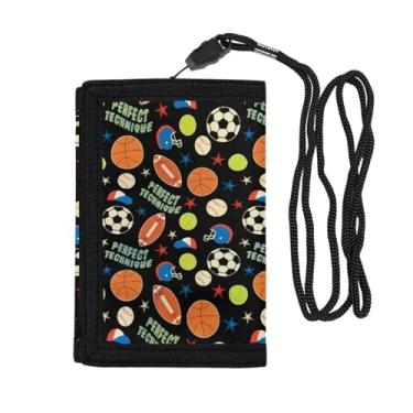 Imagem de Carteira infantil com cordão para meninos pequena e fina com três dobras, porta-cartões modernos com janela para identidade, Bola