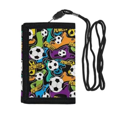 Imagem de Carteira infantil com cordão para meninos pequena e fina com três dobras, porta-cartões modernos com janela para identidade, Futebol