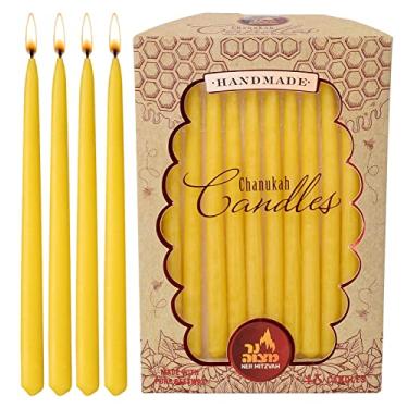 Imagem de Ner Mitzvah Velas de Chanucá de Cera de Abelha para a maioria das menorahs - Velas de cera de abelha, cera de abelha pura de qualidade premium para todas as 8 noites de Hanukkah - Amarelo - Tamanho