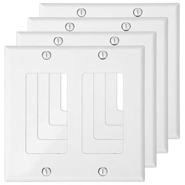Imagem de Mabor Pacote com 4 capas de interruptor de luz dupla, capa de placa de parede de 2 faixas para interruptores de tomada de luz ou receptáculo placas decorativas, branca, 11,5 cm x 11,5 cm