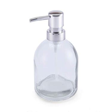 Imagem de KUYBTU Dispensadores de sabão de bancada, dispensador de sabão de vidro com bomba Abs, xampu e gel de banho, bomba de sabão, pressione o frasco de sabão branco 430 g Dispensadores de sabão