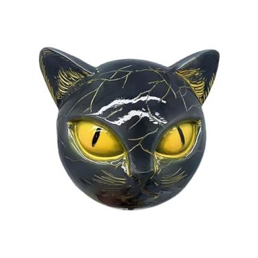 Imagem de Estatueta de gato preto | Decoração de gato preto com olhos dourados - Ornamentos de resina para decoração de cozinha, prateleira, parede, banheiro, Halloween, decoração