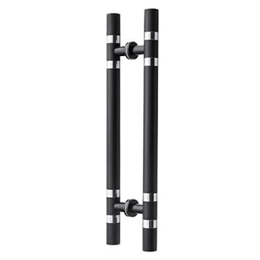 Imagem de Maçaneta de porta de celeiro, maçaneta preta para banheiro, dupla face deslizante de entrada de vidro de celeiro, conjunto de maçanetas em forma de H para lojas de garagem (60 cm (24"))