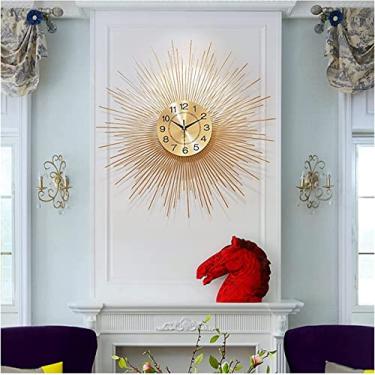Imagem de Relógio de parede arte simples relógio de parede grande de metal, decoração de explosão de sol 3D, relógio de parede silencioso sem tique-taque moderno relógio de quartzo para sala de estar quarto