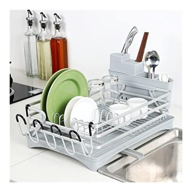 Imagem de BSNANCA Escorredor de louça 5 em 1 de liga de alumínio escorredor de pratos de cozinha suporte de facas de drenagem de pia suporte de talheres caixa de armazenamento acessórios pratos tigelas