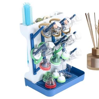 Imagem de Prateleira de secagem de mamadeira, suporte removível para secadora de mamadeiras, com 12 ganchos e bandeja, armazenamento vertical de mamadeiras para copos, ferramenta de drenagem de peça de bomba