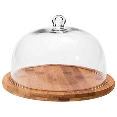 Imagem de 3FLQOOPP Suporte de bolo bandeja de exibição de sobremesa 6/8/25.4 cm bandeja de exibição cúpula de pastelaria, mesa de sobremesa de pão com tampa de bolo de vidro, bandeja de lanche de madeira para