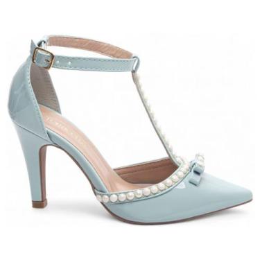 Imagem de Sapato Scarpin Feminino Azul Salto Alto Pérolas - 66058D - Torricella,