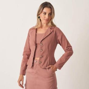 Imagem de Blazer Jeans Confort Ajustado Pences Acinturado Feminino-Feminino