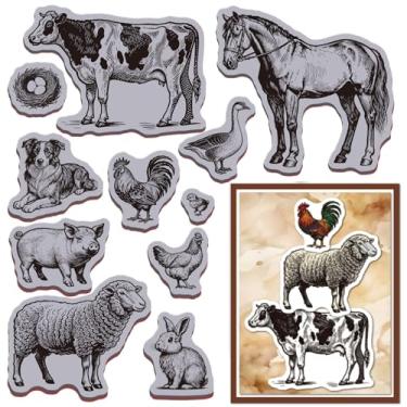 Imagem de GLOBLELAND Carimbo de borracha aderente de animais de fazenda, 22 x 18 cm, cavalo de vaca, EVA, conjunto de carimbos de borracha para fazer cartões, álbum de fotos, decoração, faça você mesmo, álbum