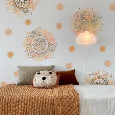 Imagem de Decalques de parede mandala, cores arco-íris em ouro preto, adesivos de parede com design de flores boêmias, 152 x 152 cm, vinil removível para sala de estar, quarto, estúdio de ioga, sofá, TV