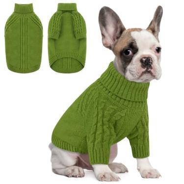 Imagem de Queenmore Suéter para cães, suéter de malha com gola rolê e manga comprida para o inverno, pulôver macio e quente com padrões elegantes, roupas confortáveis e aconchegantes para cães pequenos