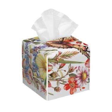 Imagem de Capa quadrada de couro para caixa de lenços de papel à prova d'água, cor de flor, beleza, organizador de papel facial com cinto inferior, estojo de lenços para mesa, banheiro, escritório, mesa, carro