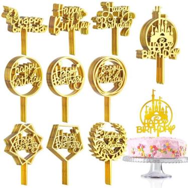 Imagem de Cake Topper Outus 150 unidades de feliz aniversário acrílico dourado