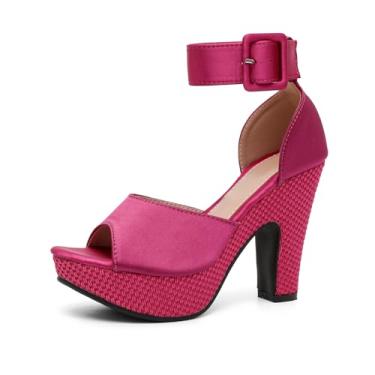 Imagem de Navasen Sandália feminina plataforma salto bloco peep toe tira no tornozelo, vestido de casamento, Vermelho rosa, 41