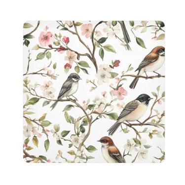 Imagem de SEHANY Saco de maquiagem de pano autoadesivo colorido flores primavera pássaro mágico protetor portátil para lente de câmera envoltório cosmético, bolsa de maquiagem aberta para mulheres, itens