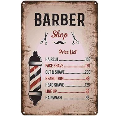 Imagem de SaNavie Lista de preços de barbearia, design retro, placas de metal de estanho, arte de parede, pôster de impressão de folha de flandres grosso, decoração de parede para barbearia, placa de metal