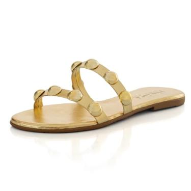 Imagem de Sandalia Rasteirinha Feminina Rasteira Flat Flatform Enfeite Metal Brilho Metalizado (Dourado, BR, Adulto, Numérico, 36)