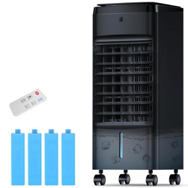 Imagem de NOMEY Refrigerador de ar evaporativo, 3 em 1 portátil para quarto com 4 modos e 3 velocidades, temporizador de 12 horas, tanque de água desmontável de 1 galão, 4 pacotes de gelo, controlo remoto