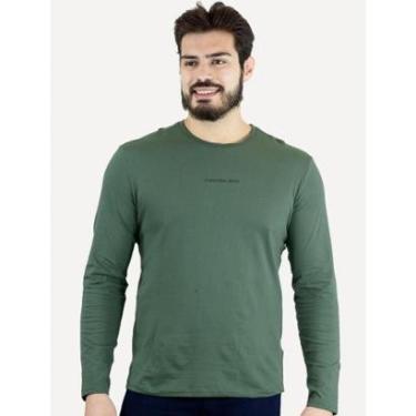 Imagem de Camiseta Calvin Klein Jeans Masculina Manga Longa Institutional Grey Logo Verde Médio-Masculino