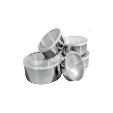Imagem de Conjunto de Potes em Aço Inox, 5 Peças com Tampas de Silicone, Tamanhos Variados de 250ml a 1250ml, Ideal para Cozinha