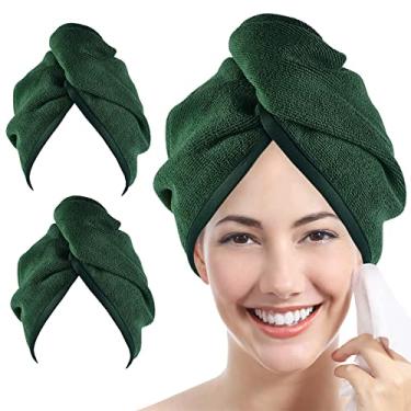 Imagem de YoulerTex Toalha de cabelo de microfibra: pacote com 2 toalhas de secador de cabelo 10 x 26 para mulheres, turbante absorvente, torção, touca de banho, produtos para cabelos cacheados para cuidados