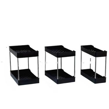 Imagem de Organizador Multiuso 2 Andares em Plástico – Prateleira para Banheiro, Cozinha e Armário, Durável, Compacto e Fácil de Montar(PRETO,KIT 3 (PEQUENO+MEDIO+GRANDE))