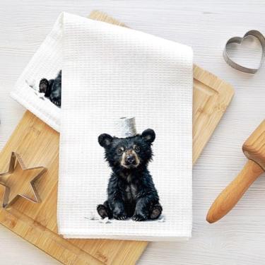 Imagem de Toalhas de banheiro engraçadas de urso preto, papel higiênico de urso, casa de fazenda, banheiro, pano de prato de microfibra absorvente, toalha de chá, toalhas de mão waffle para cozinha e casa
