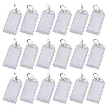 Imagem de GSHLLO 60 etiquetas de plástico branco para chaves identificadoras de identificação retangulares USB Drive Etiquetas de nome de bagagem, etiquetas de chaveiro com anéis divididos para bagagem, hotel
