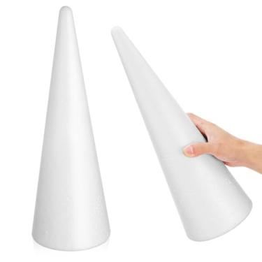 Imagem de Operitacx Pacote com 2 cones de isopor para artesanato, cones de espuma de árvore de Natal de 12 x 40 cm para suprimentos de artesanato, Natal, de férias, casamento, aniversário, projeto de
