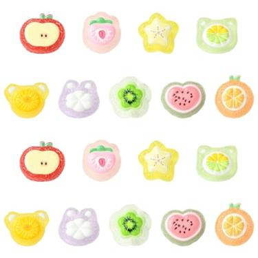 Imagem de Stiesy Grânulos fofos de geleca de resina de frutas, 45 peças, 9 estilos, transparente, maçã, limão, laranja, pêssego, costas planas, contas sem orifícios, para fazer bijuterias