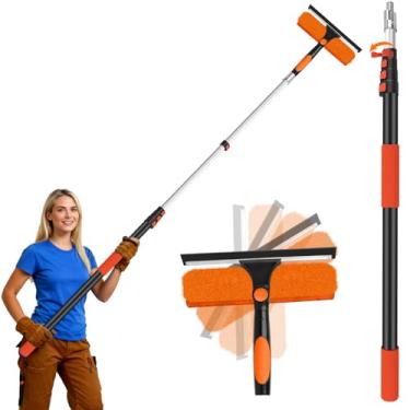 Imagem de Jhkopqe Kit de rodo de janela telescópica de 6 m | Lavadora de janelas profissional 2 em 1 e esfregão de microfibra com haste de extensão | Ferramenta de limpeza de alto alcance para janelas externas