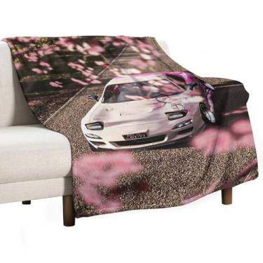 Imagem de HouLaiZhe Cobertor super macio flanela flor de cerejeira carro Rx7 JDM cobertores refrescantes leves para sofá-cama cadeira sofá carro viagem ao ar livre leve quente 101,6 cm x 152,4 cm
