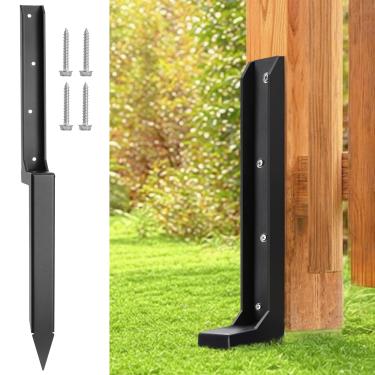 Imagem de Âncoras de poste de cerca de uma peça, kit de reparo de poste de cerca resistente para consertar estacas de madeira inclinadas ou quebradas (tipo espesso, preto, pacote com 1)