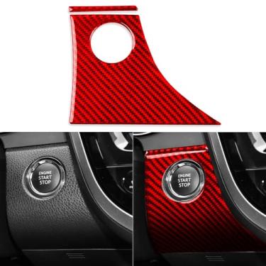 Imagem de GDFJGD Fibra de carbono vermelha super brilhante compatível com Toyota Camry 2018-2024 2019 2020 2021 2022 2023 acessórios carro motor partida parada painel surround acabamento interior adesivo